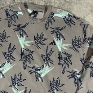 Adidas Oasis Fleece Sweatshirt Floral All Over Print CrewNeck Golf Gray Size XL